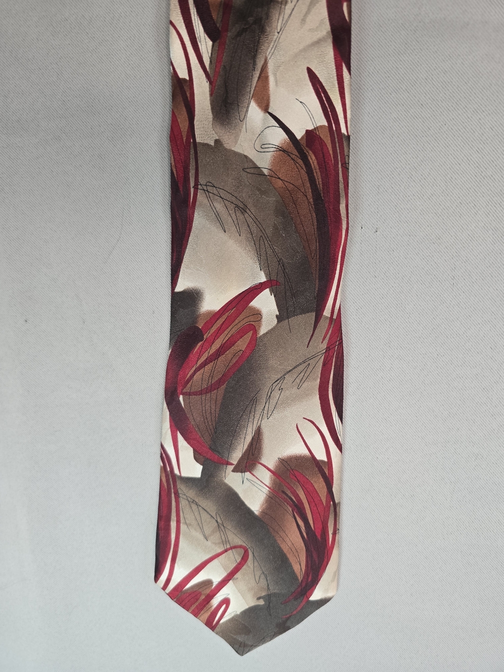 J. Garcia Vintage Green Tree 1996 Beige Tie with Red and Brown Brushstroke